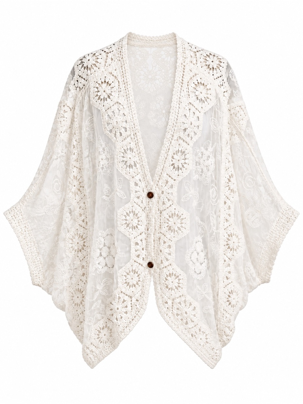 Boho Crochet Lace Open-Front Cape in Cream